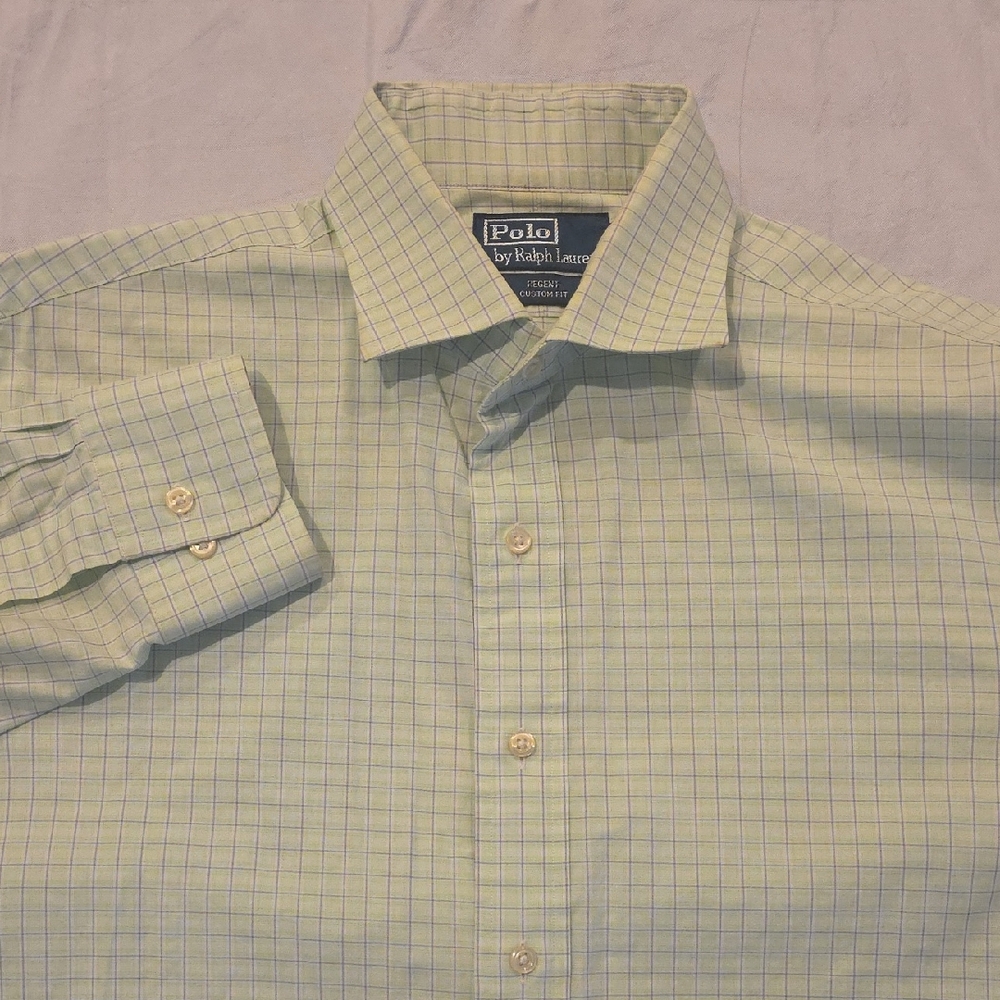 Polo by Ralph Lauren Men's Regent Custom‎ Fit Dress Shirt Mint Purple 16.5 32/33